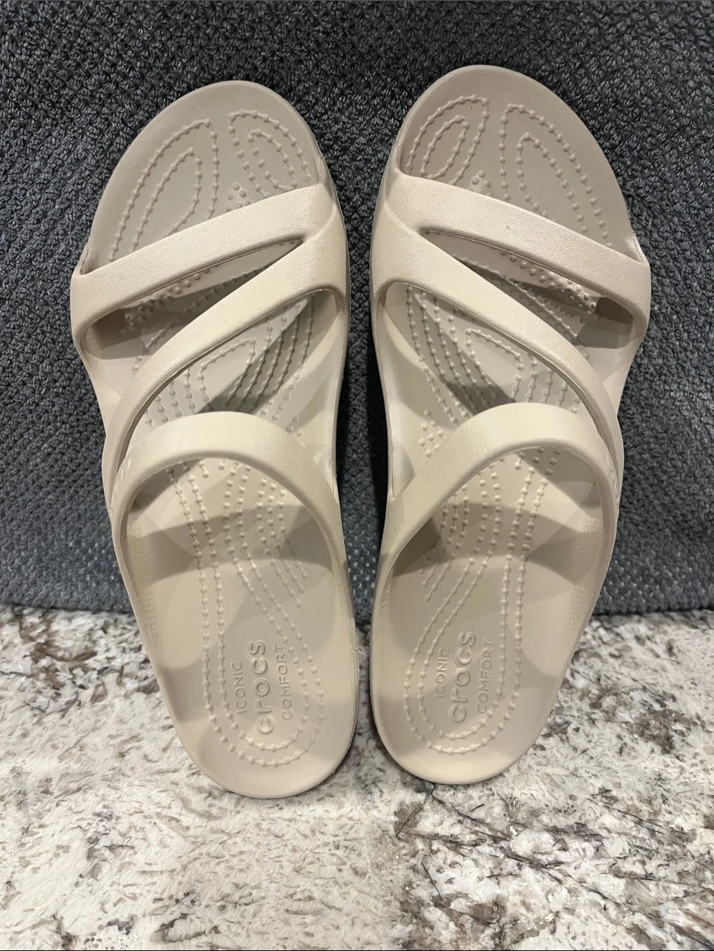 CROCS Women’s Beige Triple-Strap Comfort Slide Sandals